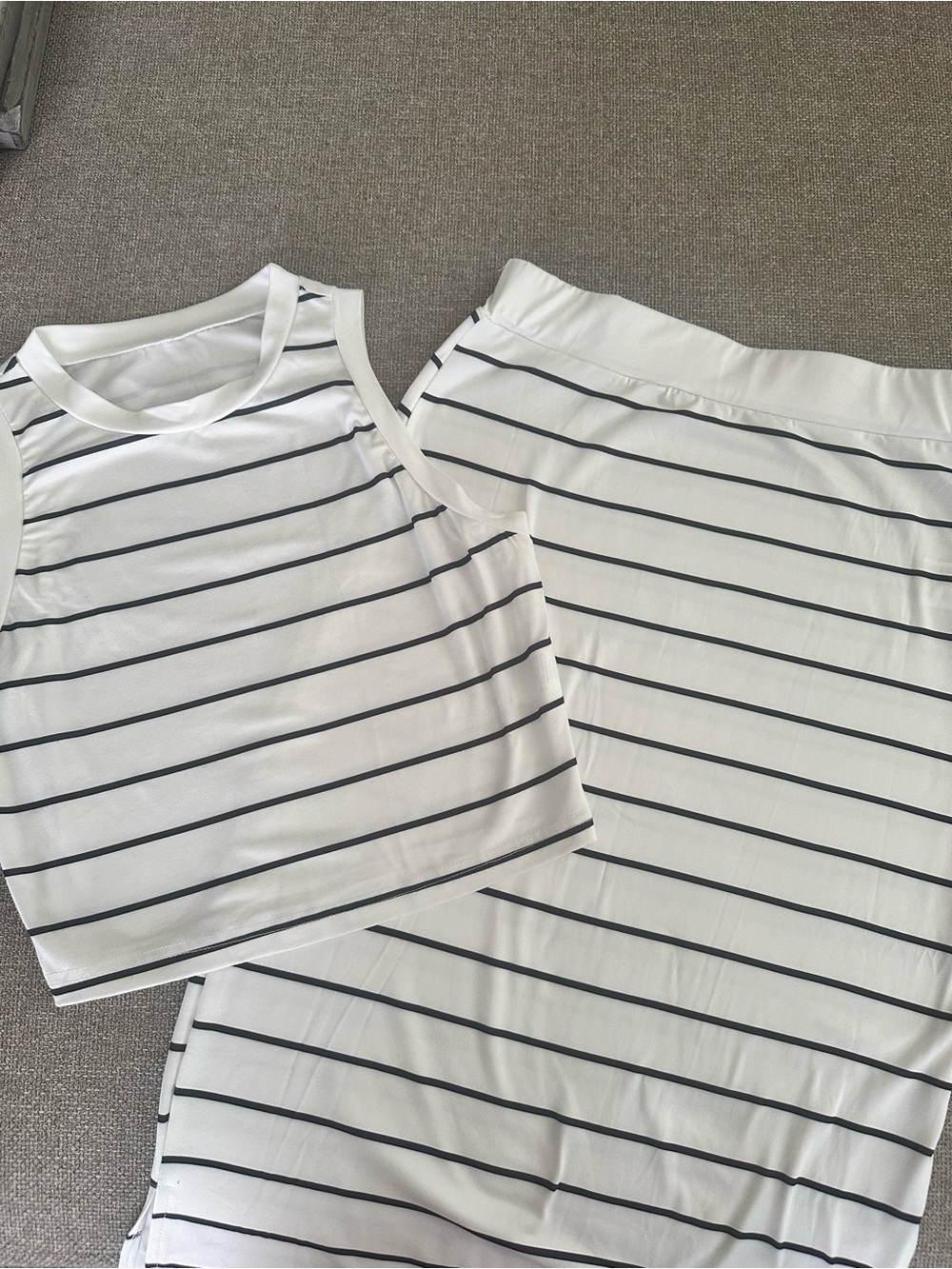 SHEIN White & Navy Striped Two-Piece Tank Top and Skirt Set
